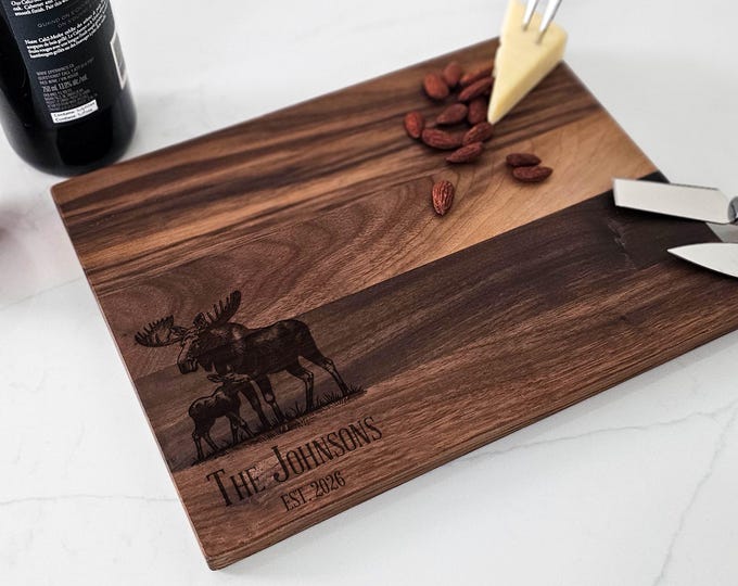 Personalized Charcuterie Board – Elk Family, Custom Cutting Board: Nature Lovers, Housewarming, cottage, Cabin, Hunting, Woods Gift