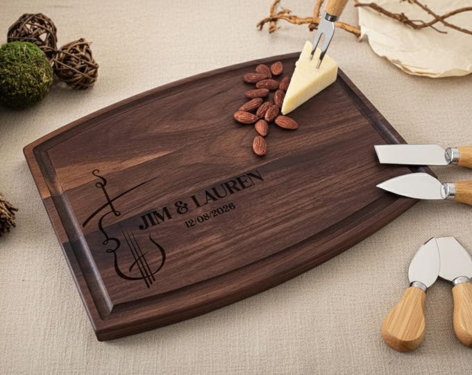 Personalized Cutting Board, Customized Cutting Board: Violin Themed, Musical Couple, Music-Loving, Wedding Gift, Anniversary Gift, Host Gift