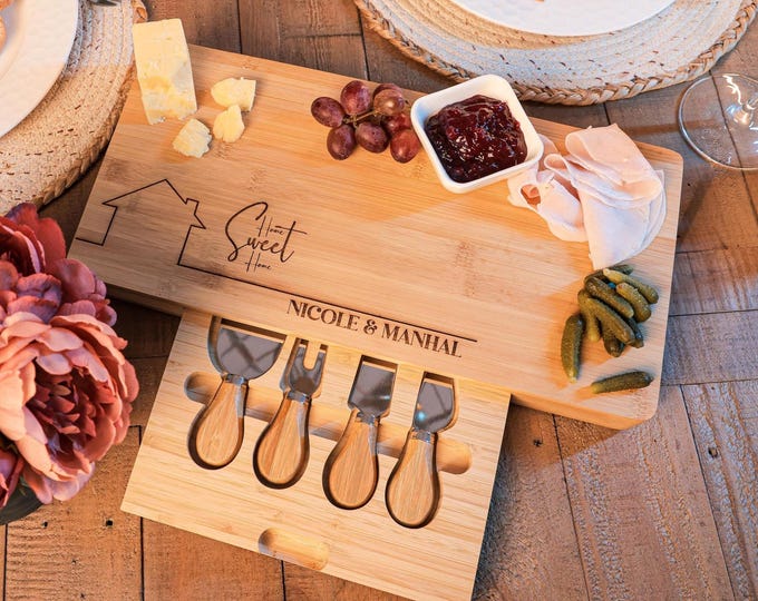 Personalized cheese board – Home Sweet Home: Custom Engraved Charcuterie Board, Ideal for Realtor, Housewarming & Wedding Gift