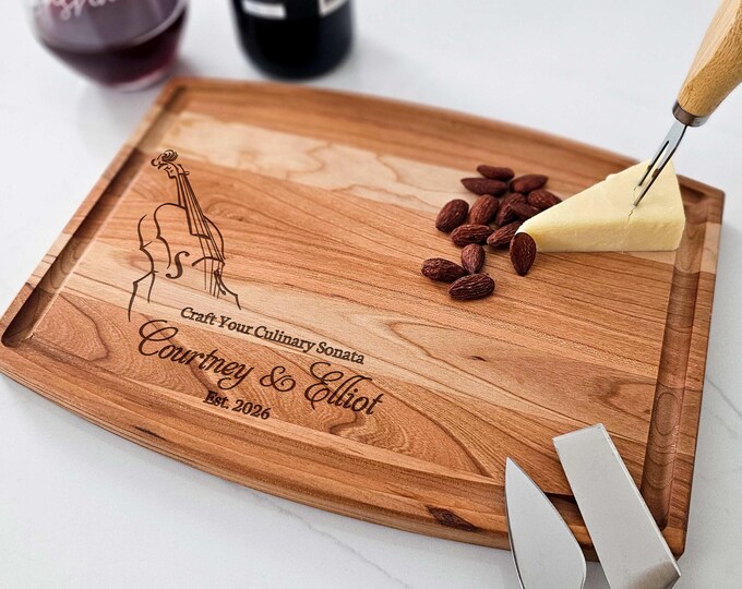 Personalized Cutting Board – Musical Couple: Custom Engraved Charcuterie Board For Couples With A Passion For Music | Ideal Engagement Gift