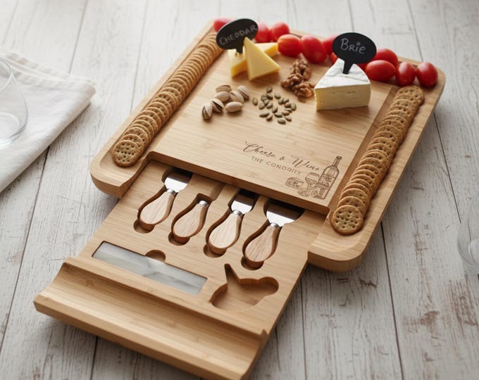 Personalized Bamboo Charcuterie Board: Engraved Cheese Board Set
