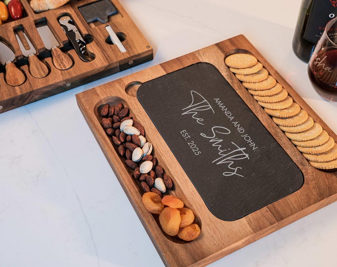 Personalized Cutting Board Set - Custom Engraved Charcuterie Board: Hosting, Housewarming, Anniversary, Wedding, Engagement Gifts