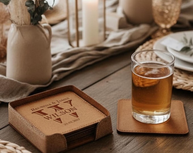 Personalized Cork coasters, Housewarming gifts, Wedding gifts, Custom engraved coasters, Thank you gift, Gift for the couple, Christmas gift
