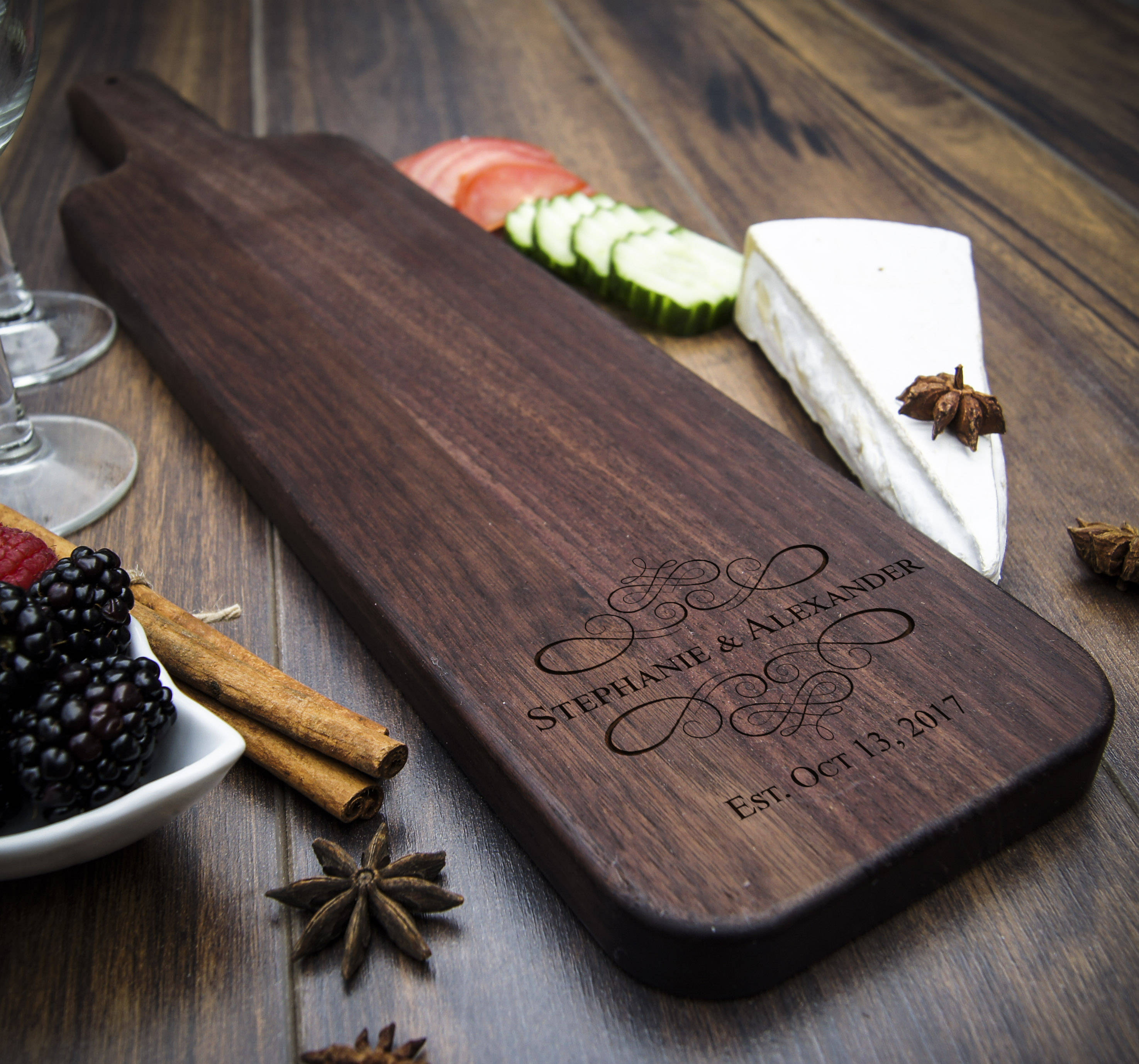 Baguette wood cutting board, Personalized cheese board, wedding gift