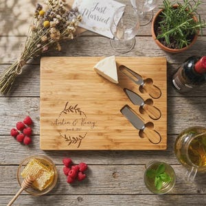 Personalized Bamboo Cheese Board Set, Custom Engraved Charcuterie Platter, Wedding gift image 4
