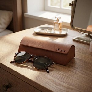 Personalized Sunglasses Case – Custom Engraved Vegan Leather Eyeglass Case – Protective Hardshell Case for Men & Women, Gift for Him or Her
