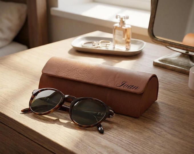 Personalized Sunglasses Case – Custom Engraved Vegan Leather Eyeglass Case – Protective Hardshell Case for Men & Women, Gift for Him or Her