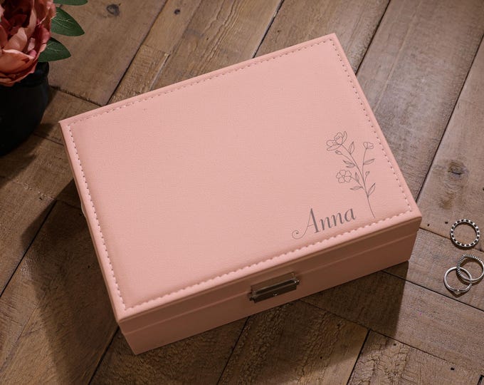 Personalized Jewelry Box: Gift For Her, Floral Themed Jewelry Organizer, Gift For Mom, Daughter, Wife Gift, Grandma Gift, Girlfriend Gift
