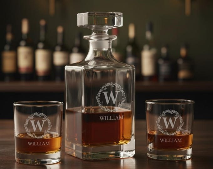 Personalized Whiskey Decanter, Engraved Decanter Set, Monogrammed decanter, Groomsmen Gift, Scotch Decanter, Housewarming Gift