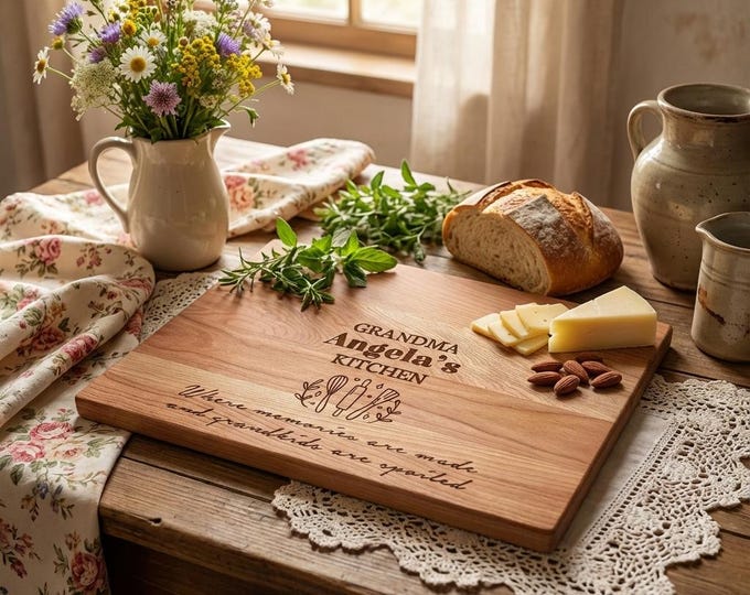 Personalized Grandma's Kitchen Cutting Board | "Grandkids Are Spoiled" Custom Baking Gift & Mother's Day Decor