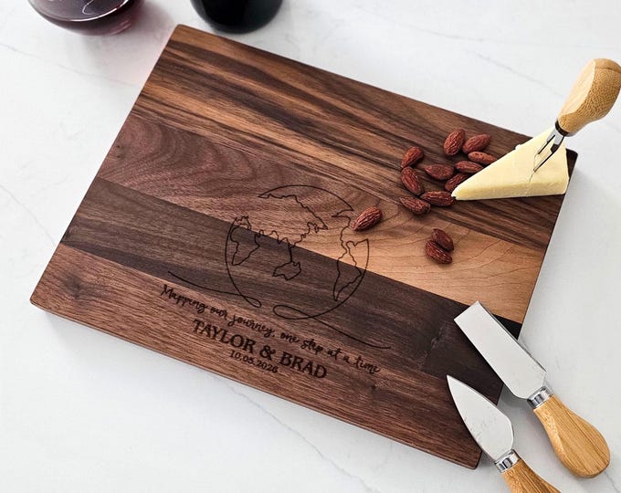 Personalized Cutting Board – World Map: Customized Cutting Board | Housewarming, Wedding, Adventure Seekers, Mapping Our Journey Gift