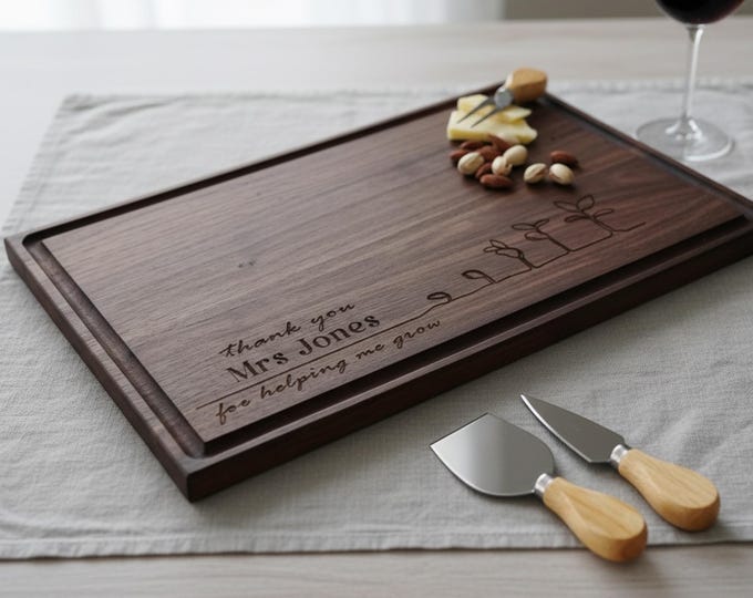 Personalized Cutting Board, Teacher Appreciation Gift: Custom engraved charcuterie Board | Thank You For Helping Me Grow, Gift for Teacher