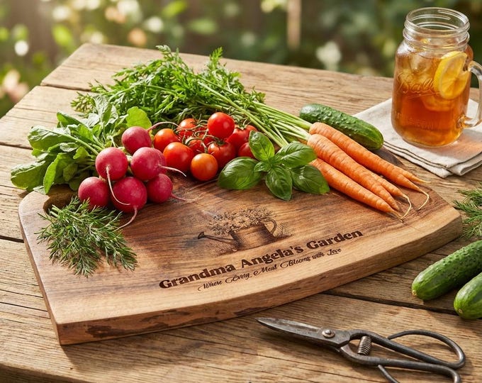 Grandma Garden Gift | Personalized Cutting Board & "Blooms with Love" Live Edge Platter