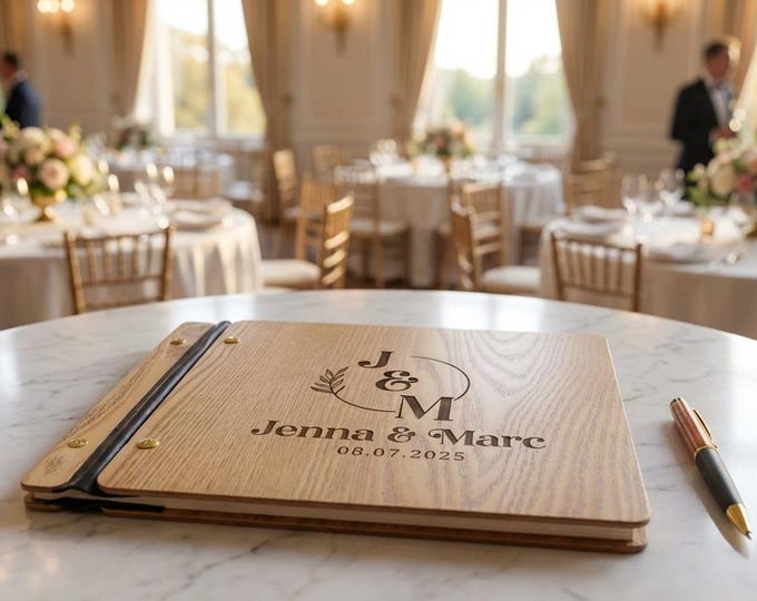 Personalized Wedding Guest Book | Custom Wood Photo Album & Rustic Reception Sign In
