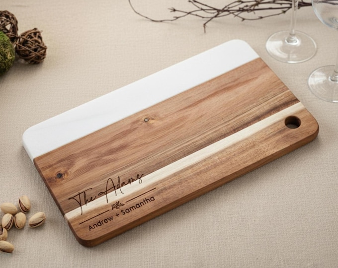 Personalized Cutting Board, Wood and Marble: Charcuterie Board, Housewarming Gift, Couples Gift, Engagement Gift, Wedding Gift