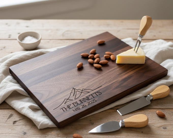 Personalized cutting board, Mountain View: Custom Engraved Charcuterie Board, Couples Gift, Wedding Gift, Anniversary Gift, Engagement Gift