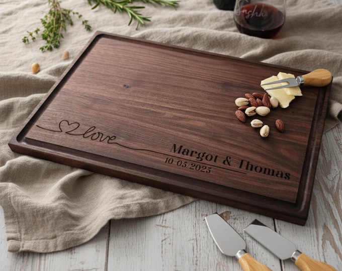 Personalized cutting board – Love-Inspired: Custom Engraved with Names & Date for Wedding and Anniversary Charcuterie Gift