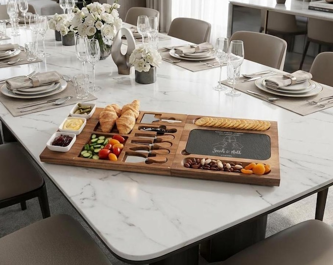 Personalized Acacia Wood Cheese Board Set: Engraved Charcuterie Platter
