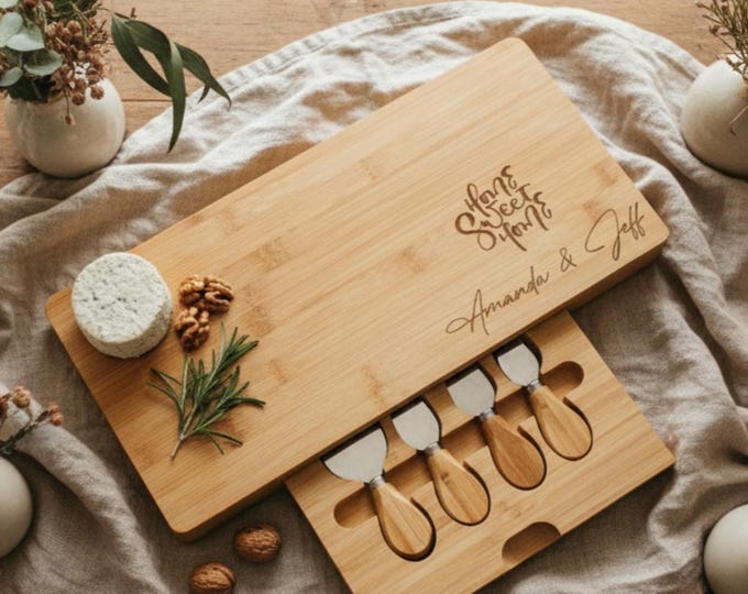 Personalized Charcuterie Board, Home Sweet Home: Custom Engraved Cheese Board with tools, Realtor Closing Gift, Housewarming Gift