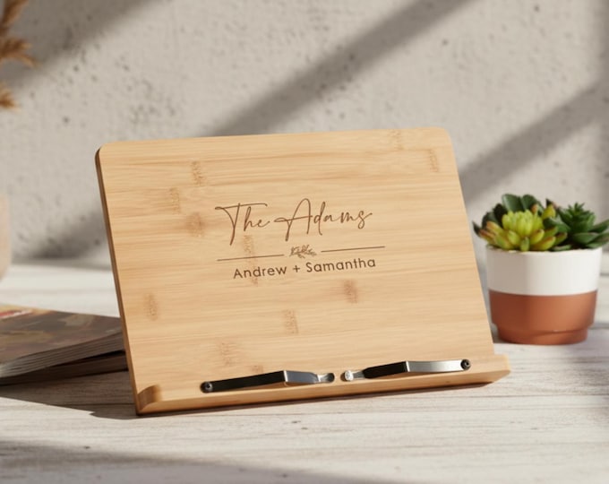 Personalized tablet holder, Recipe holder, iPad stand, Custom cookbook stand,  Customized bamboo stand, engraved iPad holder, Chef easel