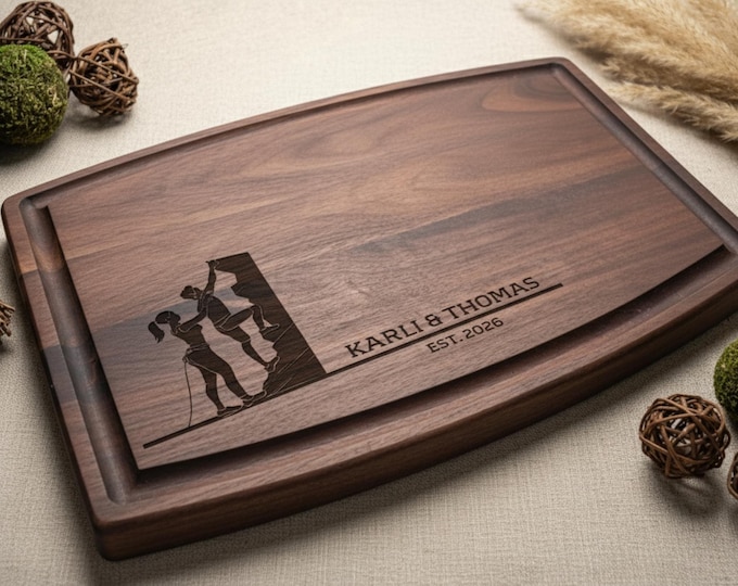 Personalized Cutting Board – Indoor Bouldering Partners: Custom Engraved Charcuterie Rock-Climbing, Sport enthusiast, Couple, Christmas Gift