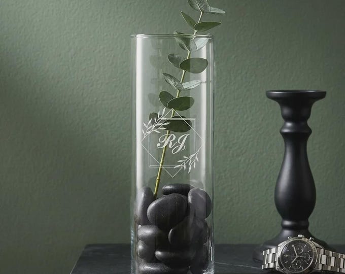 Personalized Glass Cylinder Vase, Custom Engraved Flower Vase for Her, Modern Wedding Decor