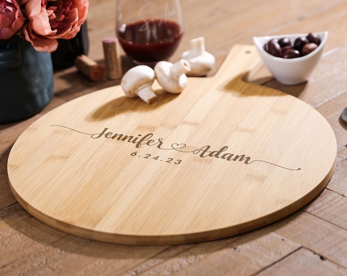 Personalized Pizza Board: Custom-Engraved Bamboo Pizza Peel | Housewarming, Wedding, Kitchen Decor, Hosting, Engagement, Couple Unique Gift