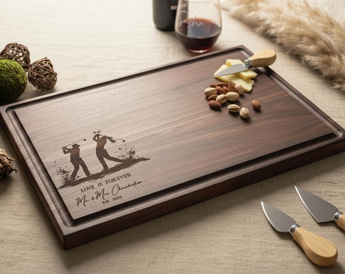 Personalized Cutting Board, Golf Gifts: Custom Cutting Board, Matching Couple, Golf Gift For The Couple, Engagement Gift, Housewarming Gift