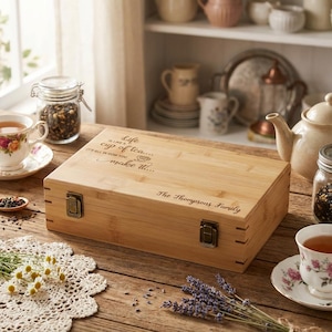Personalized Tea Box, custom engraving Tea Box, Mothers day Gift, Bamboo Tea Box, Gift for her, Christmas gift