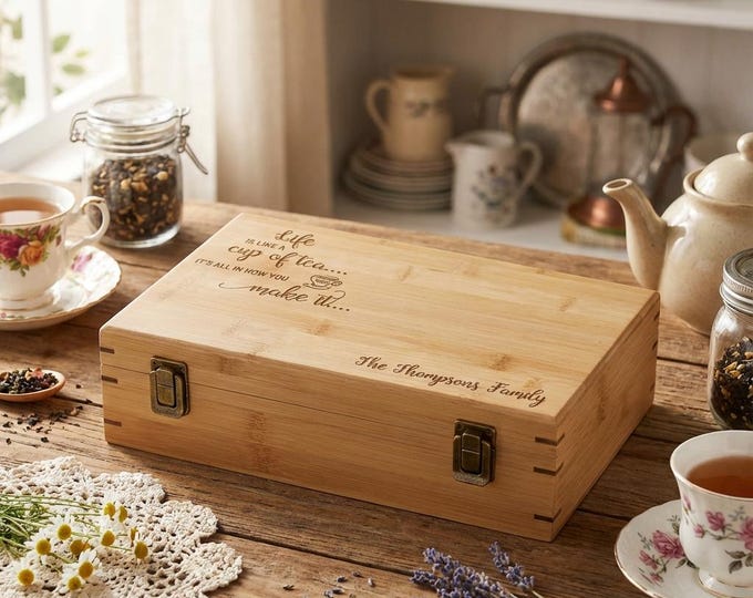 Personalized Tea Box, custom engraving Tea Box, Mothers day Gift, Bamboo Tea Box, Gift for her, Christmas gift