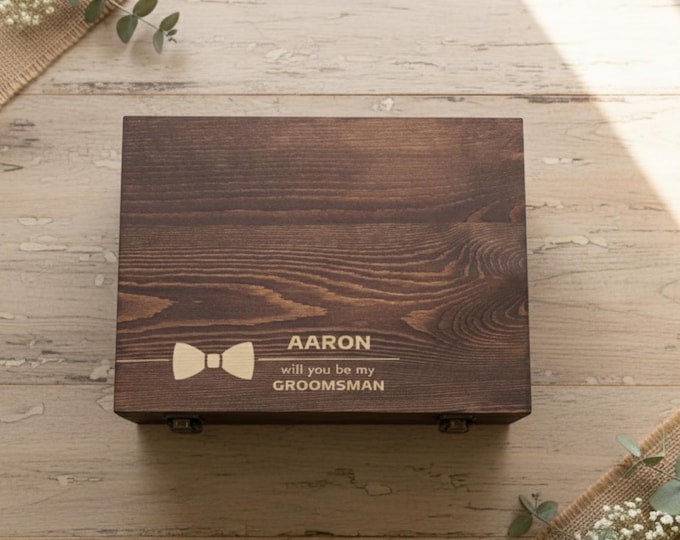 Personalized Groomsmen Gift Box: Engraved Rustic Wooden Keepsake