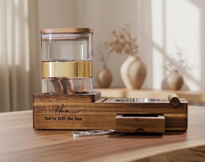 Personalized Cigar Ashtray and Humidor Set - Wedding Anniversary Present: Smoking Accessories Gift for Husband, Boyfriend, Birthday