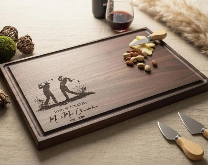 Personalized Cutting Board, Golf Gifts: Custom Cutting Board, Matching Couple, Golf Gift For The Couple, Engagement Gift, Housewarming Gift