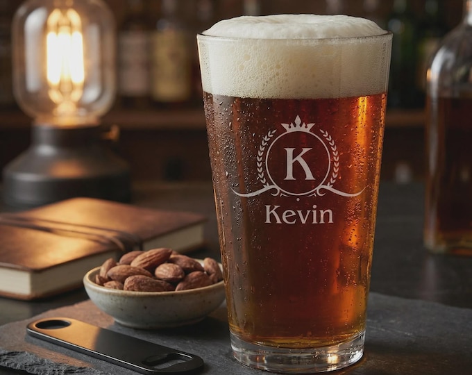 Personalized 16oz Pint Glass, Custom Laser Etched Beer Tumbler, Gift for Him