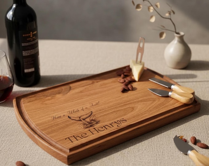Personalized cutting board, Nautical: Custom Engraved Charcuterie Board, Coastal Kitchen, Housewarming Gift, Whale Themed, Couples Gift