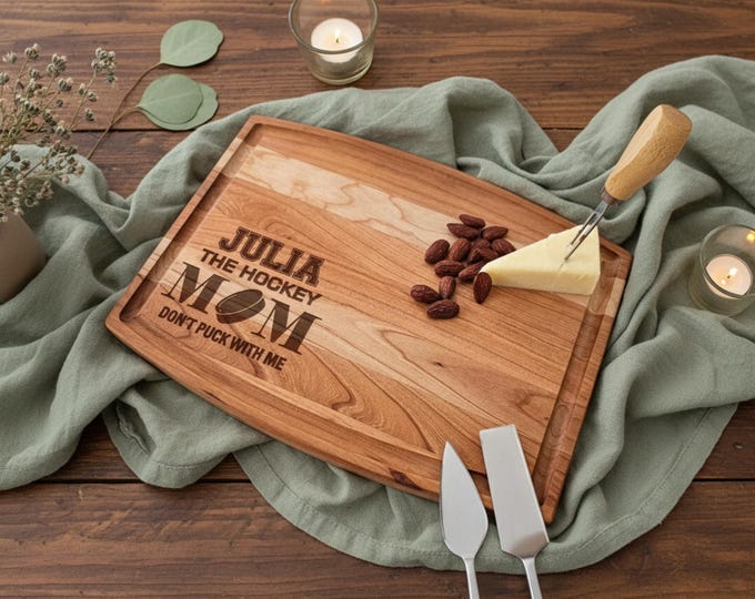 Personalized Cutting  Board – Hockey Mom: Custom Engraved Charcuterie Board, Sport Moms, Gift for Mom, Birthday Gift, Kitchen Gift