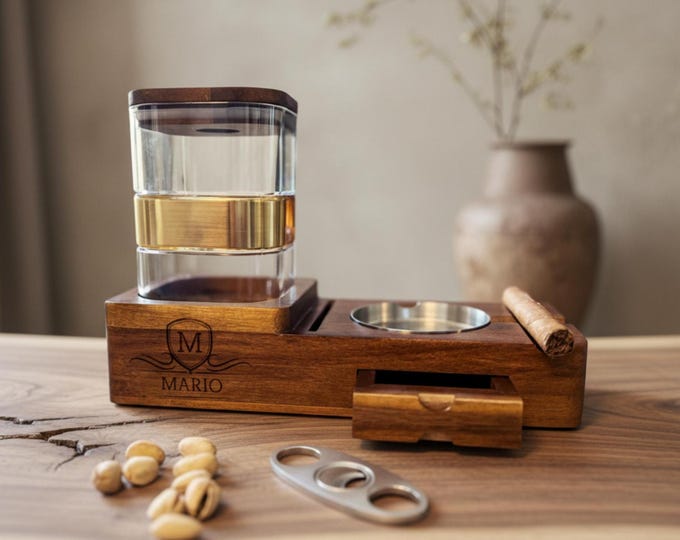 Custom-engraved Cigar Set-Monogrammed Ashtray-Fathers day Git-Cigar Lovers Gift-Smoking Accessories-Christmas Gift-Custom Cigar Cutter