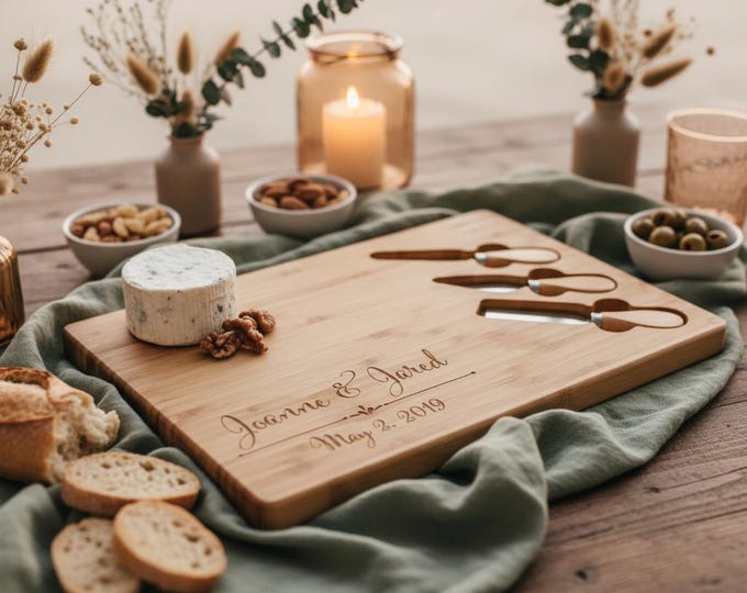 Personalized Cheese Board Set - Custom Engraved Wedding Gift, Couple Gift, Christmas Present, Bamboo Charcuterie Board