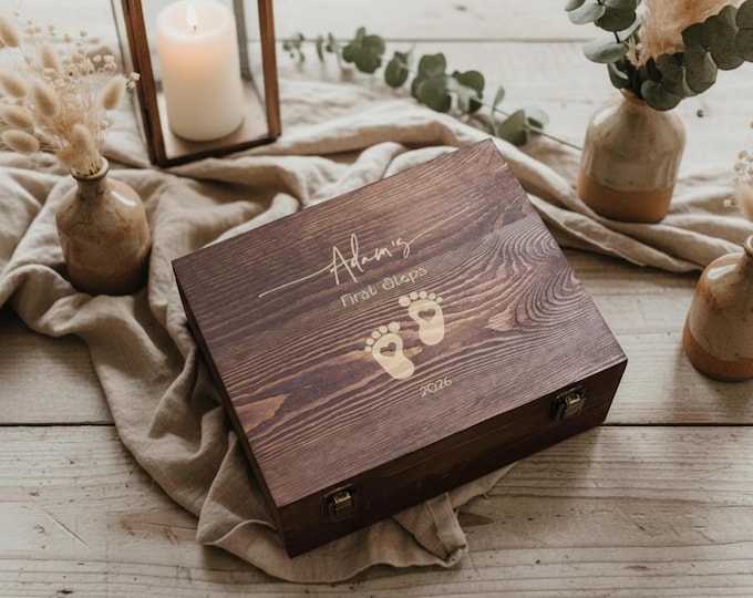 Personalized Wooden Baby Keepsake Box - Engraved Memory Box