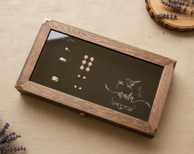 Personalized Jewelry Display, jewelry organizer, engraved Jewelry box, Large Jewelry Case, Gift for her, Mother's day gift, Christmas gift