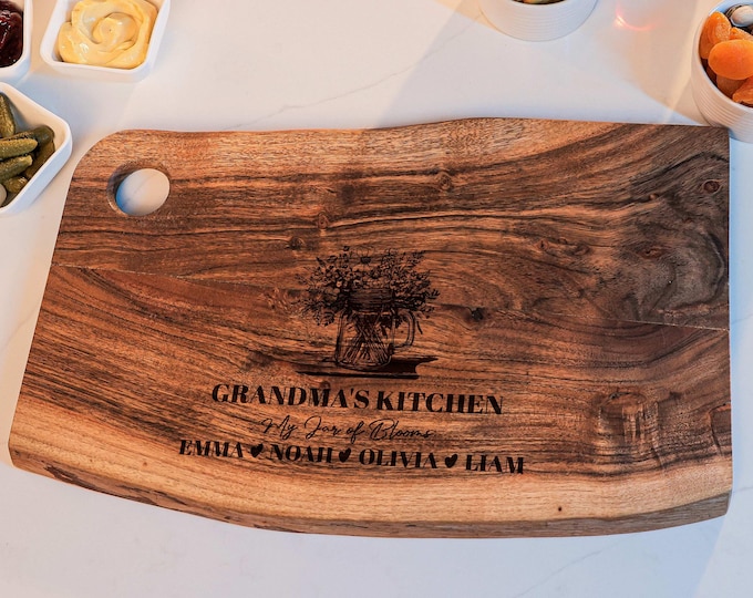 Personalized live edge cutting board - Grandma - Rustic Custom Engraved Charcuterie Board: Mother's Day, Grandma, Kids and Grandkids Gift