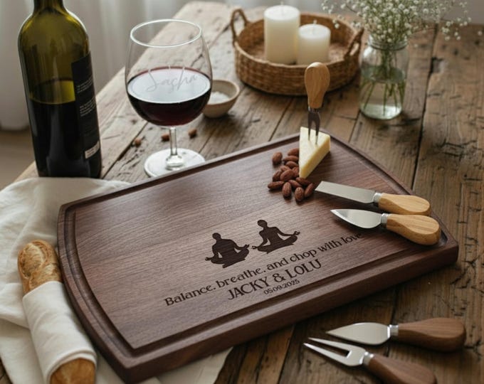 Personalized Yoga Cutting Board: Engraved Charcuterie Board for Couples