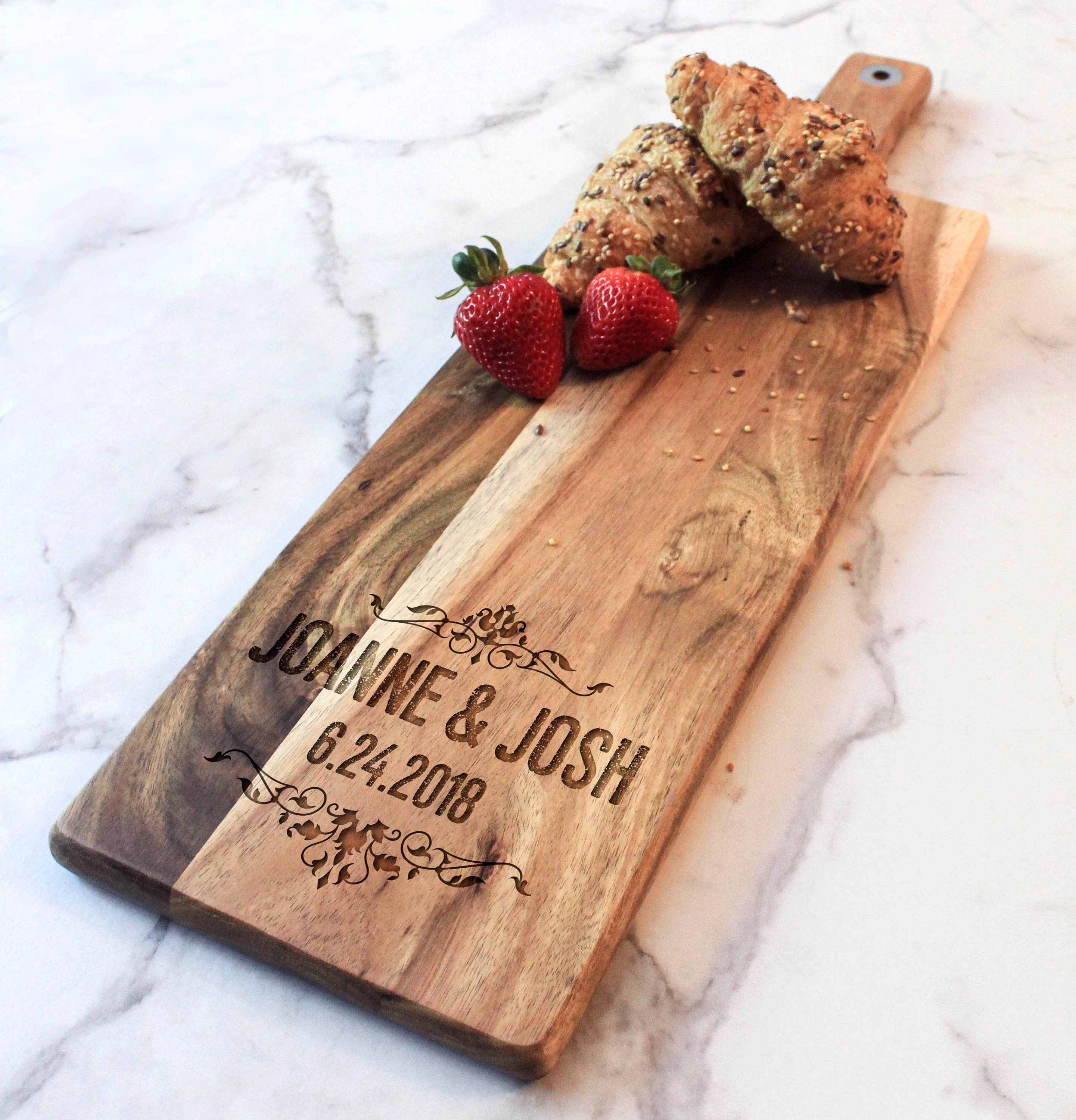 Personalized bread Board, customized cheese board, Acacia paddle board
