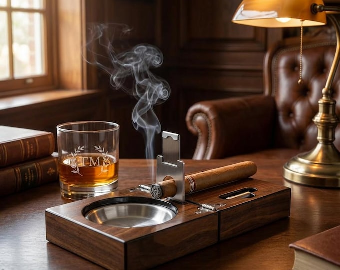 Personalized Cigar Ashtray, Custom Cigar Cutter, Ashtray Guillotine, Engraved Ashtray, Gift For Him, Christmas Gift,  Cigar Lover Gift