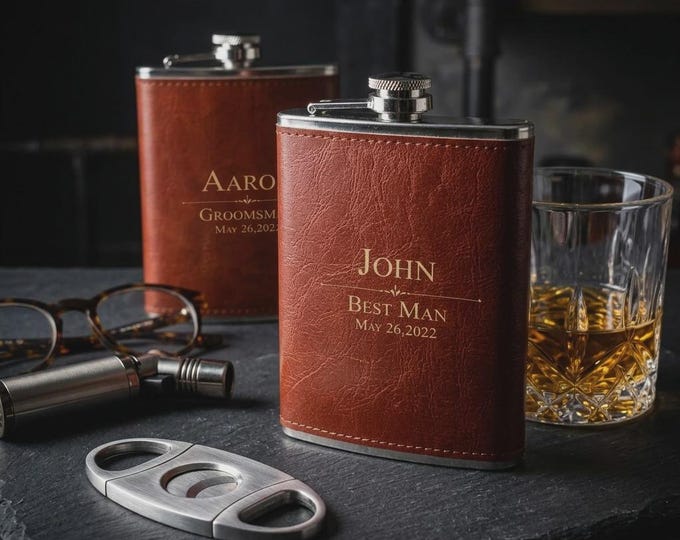 Personalized Engraved Flask – 8 Oz Stainless Steel Vegan Groomsmen Gift