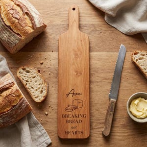 Personalized Wood Bread Board with Handle, Custom Sourdough Baker Gift, Engraved Serving Paddle