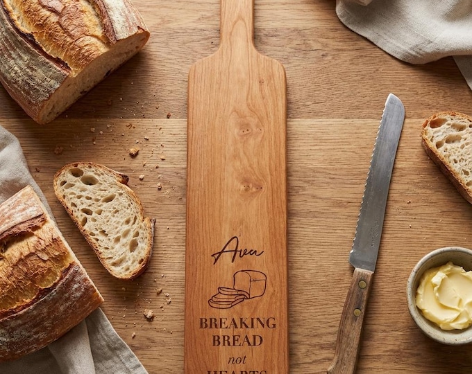Personalized Wood Bread Board with Handle, Custom Sourdough Baker Gift, Engraved Serving Paddle