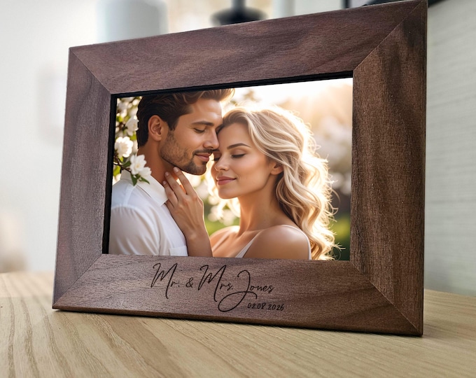 Custom Picture Frame, Gift for the Couple, Personalized Picture Frame, Customized Wood Photo Frame, Engagement Gift, Newlywed Gift