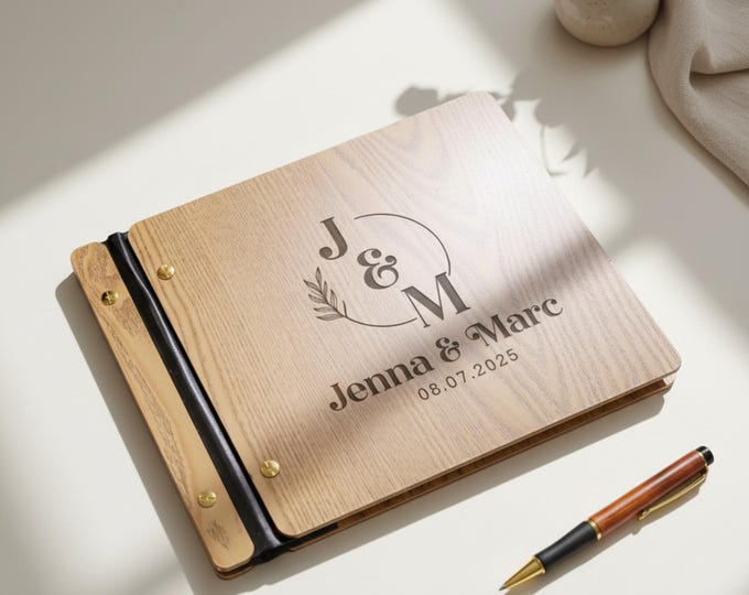 Personalized Wooden Wedding Guest Book: Laser Engraved Keepsake Album