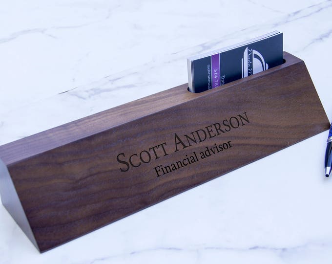 Personalized Wooden Desk Name, Desk wedge card holder, Customized Walnut desk name, Executive Personalized Desk Name Plate, wooden sign